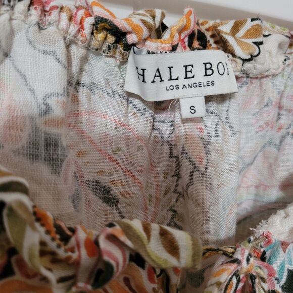 Hale Bob Linen Top Small Paisley Floral Lace Tasseled Tie Neck Boho - Picture 6 of 10